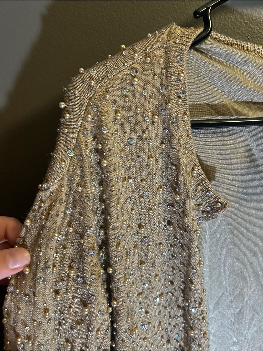 Vintage VIE by Victoria Royal Beaded Taupe Open Cardigan Silk & Cashmere size 1X - Picture 7 of 16
